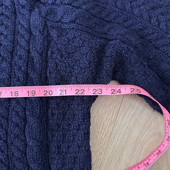 Vtg Pure Wool Aran Cable Knit Cardigan Sweater - Navy - Picture 10 of 14